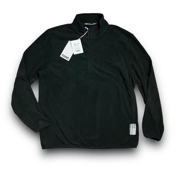 RAINS Sweater WMNS L Black Fleece Pullover Half Zip Layer Logo Lightweight - Picture 1 of 8